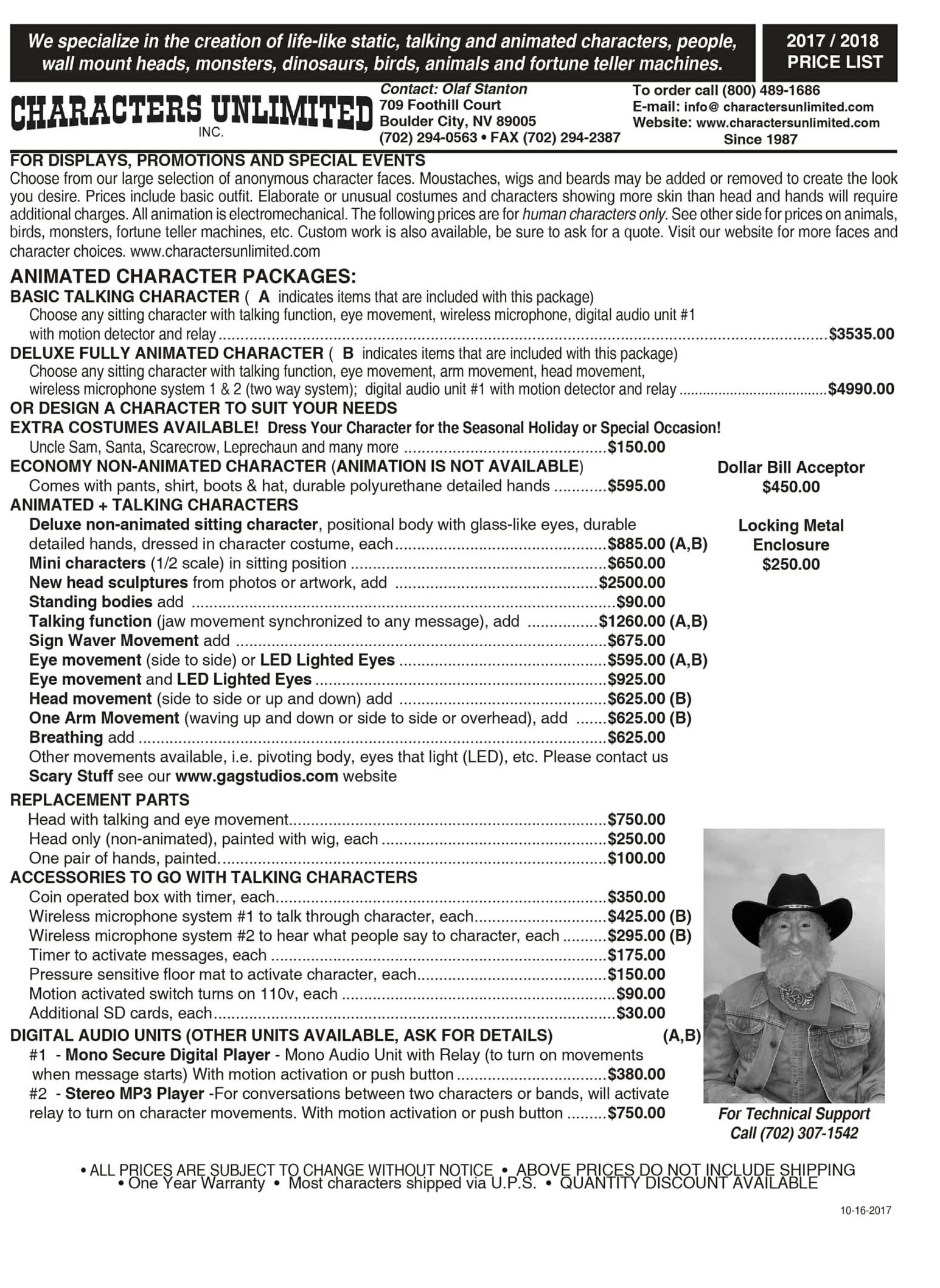 pricing sheets characters unlimited